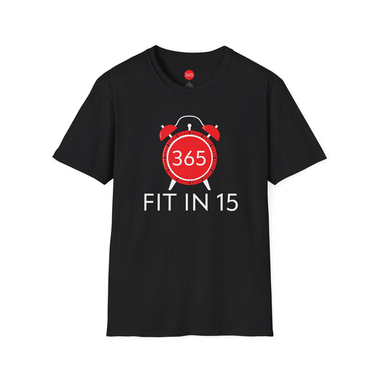 J365 - Clock that! Fit in 15! Unisex T-Shirt - Motivational Tee, Fitness Shirt, Casual Wear, Gift for Him and Her